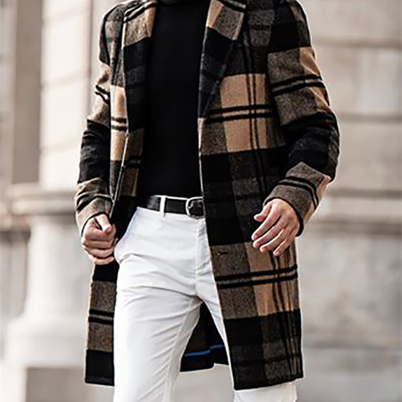 Men Casual Plaid Mid-Length Coat