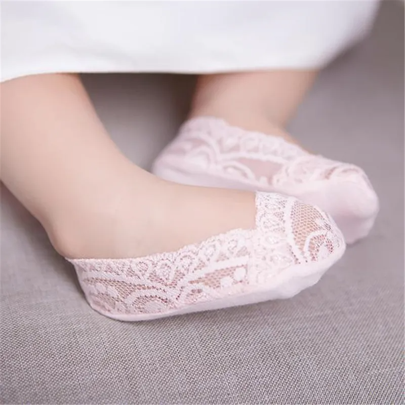 10pairs/Set Kids Girls Basic Solid Color Lace Design Soft Socks