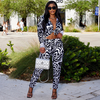 Women'S Fashion Casual Ripple Print Long Sleeve Shirt Trousers Two-Piece Set