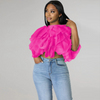 Women'S Fashion Solid Color Layered Puff Petal Chiffon Cropped Top