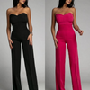 Women Solid Color Tube Top Casual High Waist Wide Leg Jumpsuit