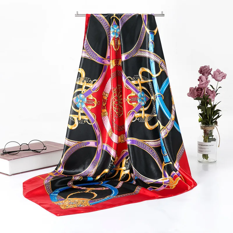 (Buy 1 Get 2) Women'S Fashion Chain Printing Faux Silk Satin Scarf