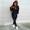 Women Fashion Cacsual Solid Color Pocket Hoodies Drawstring Defined Waist Pants Sports 2pcs Set