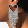 Women Fashion Exaggerated Heart-Shaped Rhinestone Hollow Tassel Earrings