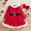 Kids Toddler Big Girls Fashion Casual Christmas Red Hair Collar Round Neck Long Sleeve Stars Mesh Dress