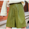 Women'S Fashion Solid Color Pu High Waist Wide Leg Shorts