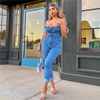 Women Single-Breasted Strap Denim Jumpsuits