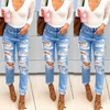 Women Autumn Ripped Straight Skinny Jeans