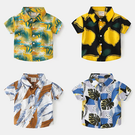 Children Kids Toddlers Fashion Boys Floral Leaves Pritn Short Sleeve Vacation Shirt