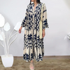 Ramadan /Eid Women Casual Boho Geometry Print V Neck Single-Breasted Loose Maxi Shirt Dress