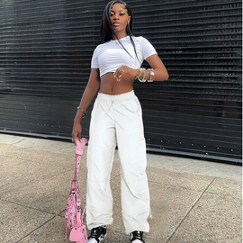 Women'S Fashion Street Solid Color Casual Loose Multi-Pocket Straight Leg Pants