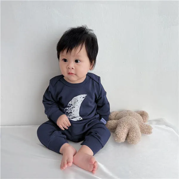 Baby  Fashion Casual Versatile Sun Moon Rainbow Strip Long Sleeve Round Neck Bodysuit