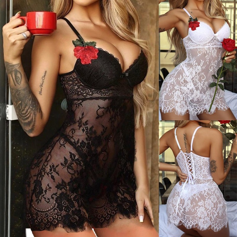 Women'S Sexy Lace Camisole Back Tie Nightdress