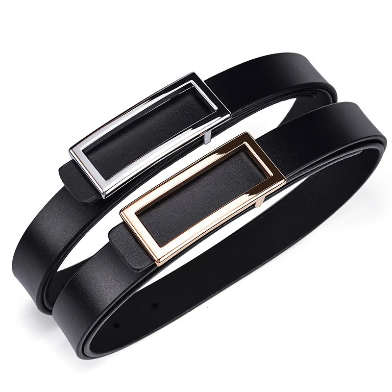 Women Fashion Casual Solid Color Versatile PU Rectangular Metal Buckle Belt