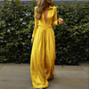 Women Fashion Elegant Solid Color Shirt Loose Wide Leg Pants Two-Piece Set