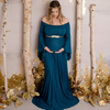 Women Fashion Solid Color Off-The-Shoulder Maternity Dress