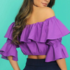 Women'S Fashion Solid Color One-Neck Ruffled Cropped Shirt