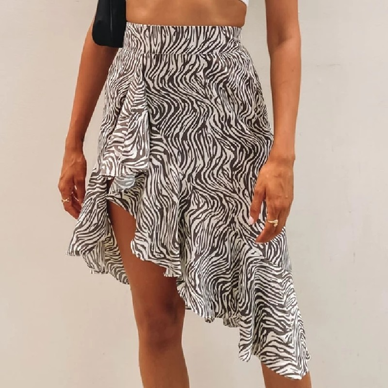 Women'S Fashion Zebra Printing Irregular Ruffled Skirt