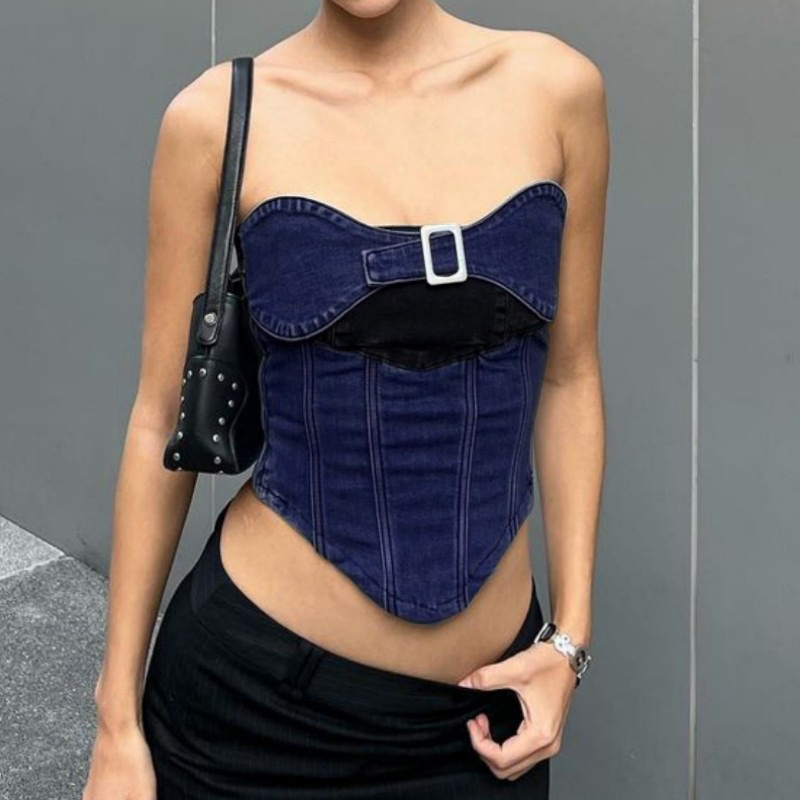 Women'S Sexy Denim Bandeau Irregular Tank Top