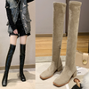 Women Fashion Thick Heel Square Toe Suede Stretch Over-The-Knee Boots