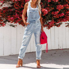 Women Fashion Ripped Hole Washed Slim Denim Overalls Jumpsuits