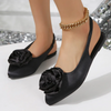 Women Fashion Satin Rose Pointed Toe Flat Sandals