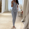 Summer Women'S Casual Solid Color Office-Chic Defined Waist V-Neck Vest And Slim Fit Pants Two-Piece Sets