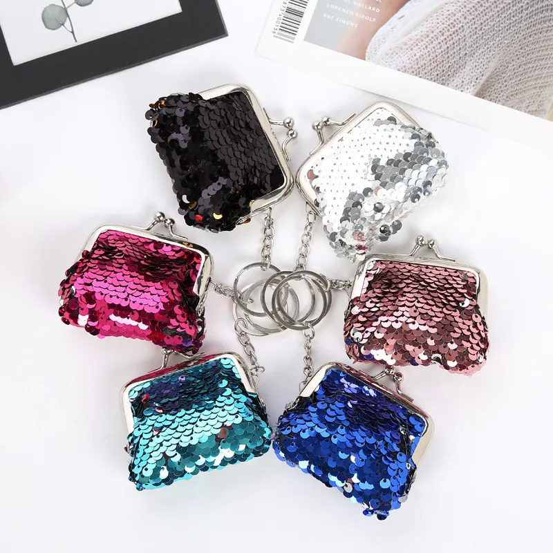 (Buy 1 Get 2) Kids Girls Fashion Cute Solid Color Sequin Mini Wallets Bag