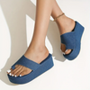 Women Fashion Casual Plus Size Solid Color Denim Thick-Soled Slippers