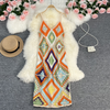 2 Pieces Women Fashion Summer Vacation Boho Style Color Blocking Knitted Sundress