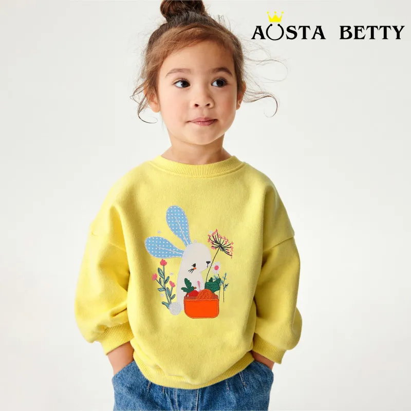 Kids Toddler Girls Autumn Winter Fashion Casual Cute Cartoon Bunny Print Round Neck Sweatshirts