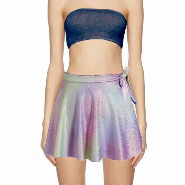 Women Fashion Multicolor Reflective Pleated Skirt