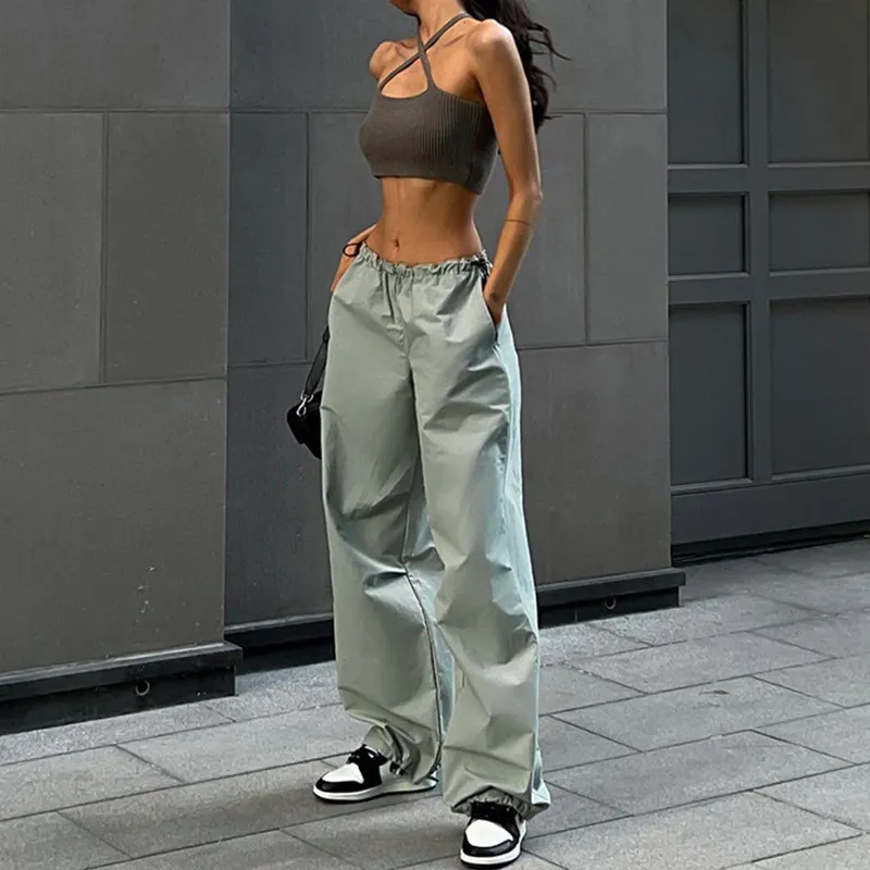 Street Women Fashion Solid Color Drawstring Cargo Pants