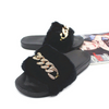 Women Leisure Plush Metal Chain Design Flats Slippers Shoes