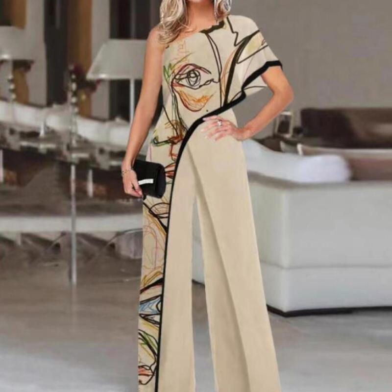 Women Wide Leg Pants Fashion Print Pattern Jumpsuit