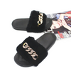 Women Leisure Plush Metal Chain Design Flats Slippers Shoes