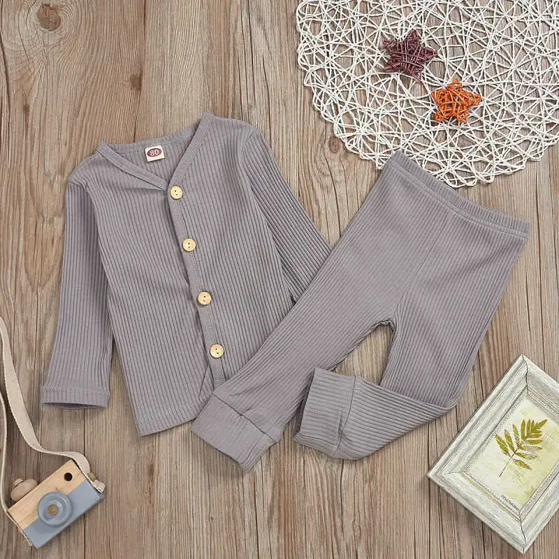 Baby Rib-Knit Long Sleeve Sleepwear Tops Pants Set