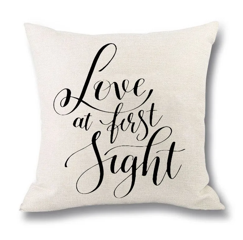 (Buy 1 Get 1)  Modern Simple Letter Print Linen Living Room Rug Cushion Throw Pillowcase