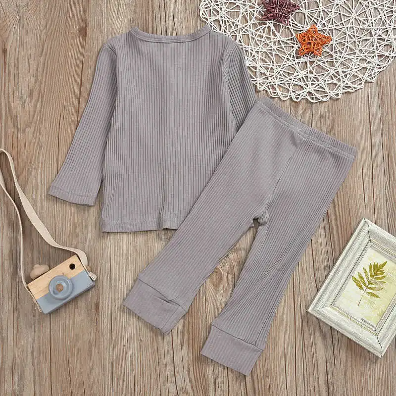 Baby Rib-Knit Long Sleeve Sleepwear Tops Pants Set