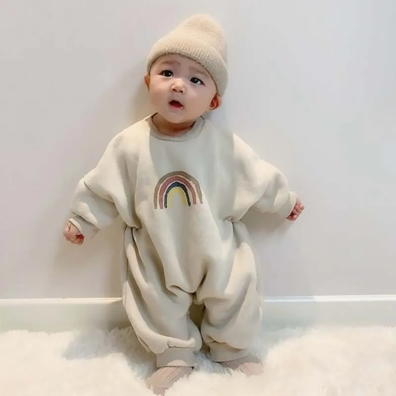 Baby Boys Girls Winter  Rainbow Strip Long Sleeve Round Neck Bodysuit