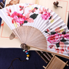 (Buy 1 Get 1) Ethnic Style Flower Type Erqing Fan Bone Cotton Cloth Folding Fan