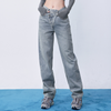 Women Fashion V-Waist Straight Irregular Diagonal Button Jeans