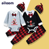 Kids Baby Boys Fashion Casual Christmas Bow Lapel Long Sleeve Romper Plaid Trousers Sets