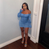 Women Sexy Off-The-Shoulder Long Sleeve Denim Dresses