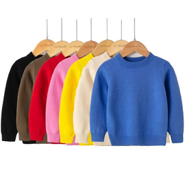 Kids Toddler Girls Boy Fashion Solid Long Sleeve Crewneck Sweater