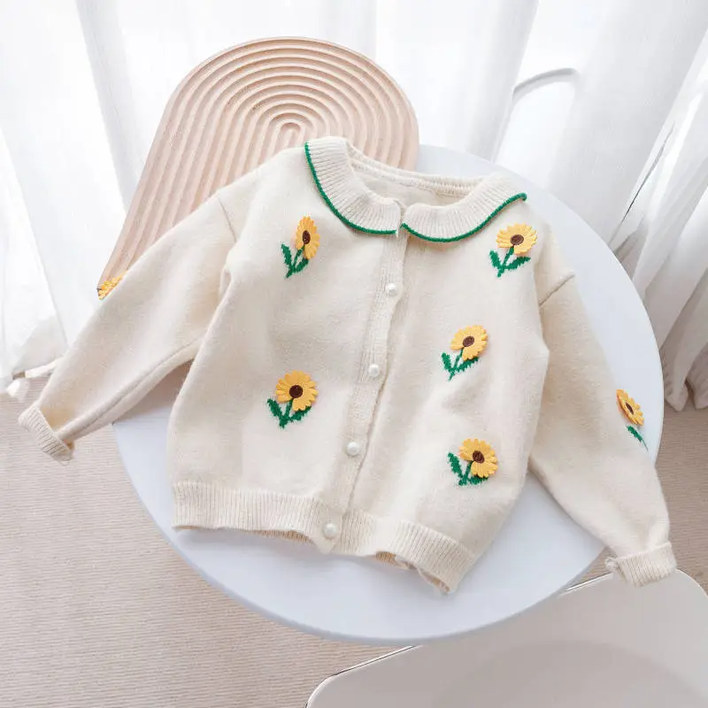 Kids Toddler Girls Fashion Sweet Floral Knit Cardigan Sweater Sunflower Sweater Jacket