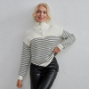 (Buy 1 Get 1) Women Fashion Casual Stripe Zipper Turtle Neck Sweater