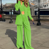 Women Fashion Elegant Long-Sleeved Solid Color Blazer Loose Pants Office Chic Set