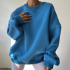 Fashion Women Round Neck Solid Color Loose Long-Sleeved Casual Sweatshirt