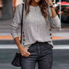 Women Casual Loose Long Sleeve Round Neck Button Top